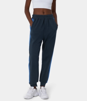 Halara Mid Rise Side Stripe Sporty Casual Warm Women's Sweatpants Deep Sapphire | XUWDLJC-92