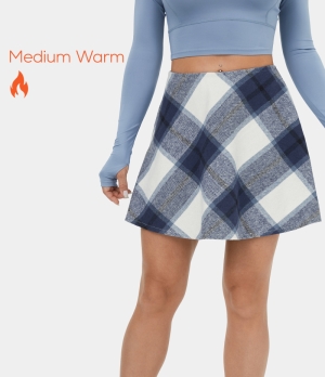 Halara Mid Rise Side Zipper A Line 2-in-1 Plaid Fleece Mini Casual Women's Skirts Blue Grey Plaid | 491362-BFM