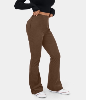 Halara Mid Rise Side Zipper Back Pocket Flare Casual Corduroy Women's Pants Desert Palm | 410379-HBV