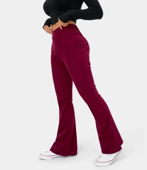 Halara Mid Rise Side Zipper Back Pocket Flare Casual Corduroy Women's Pants Deep Wine | 490862-ICU