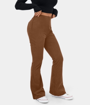 Halara Mid Rise Side Zipper Back Pocket Flare Casual Corduroy Women's Pants Cambridge Brown | 842750-ZVO