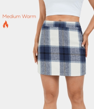Halara Mid Rise Side Zipper Bodycon 2-in-1 Plaid Fleece Mini Casual Women's Skirts Blue Grey Plaid | 237654-ASB