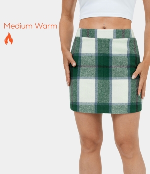 Halara Mid Rise Side Zipper Bodycon 2-in-1 Plaid Fleece Mini Casual Women's Skirts Green White Plaid | 547239-FRQ