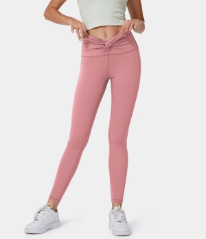 Halara Mid Rise Twisted Women's Leggings Candy Pink | 472835-ARS