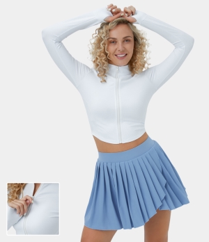 Halara Mock Neck Zip Front Thumb Hole Cropped Golf Jacket Women's Tops White | UCYWSKT-96