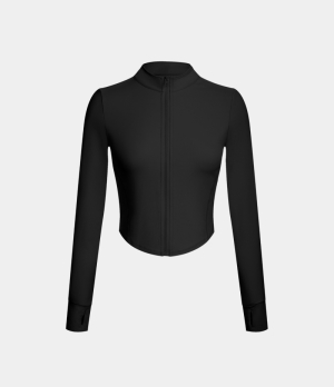 Halara Mock Neck Zip Front Thumb Hole Cropped Golf Jacket Women's Tops Black | YJMOLZE-13