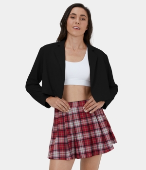 Halara Notched Collar Shoulder Pads Cropped Casual Blazer Women's Tops Black | EWOLAHZ-21