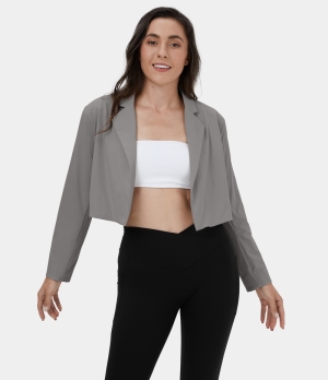 Halara Notched Collar Shoulder Pads Cropped Casual Blazer Women's Tops Steel Gray | VLZGOTK-54