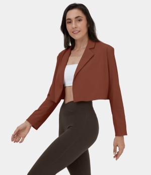 Halara Notched Collar Shoulder Pads Cropped Casual Blazer Women's Tops Auburn Red | XQBOVIH-12