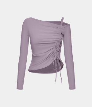 Halara Off Shoulder Ruched Drawstring Cropped Dance Sports Women's Tops Nirvana | PQHMOYI-42