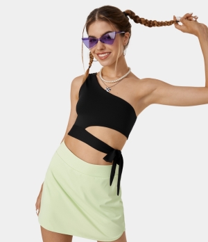 Halara One Shoulder Lace Up Cut Out Cropped Casual Tank Women's Tops Black | WVRHDBP-52