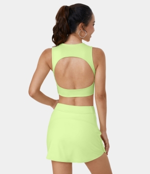 Halara Padded Cut out Backless Cropped Yoga Tank Women's Tops Luminary Green | BXTZJKY-41