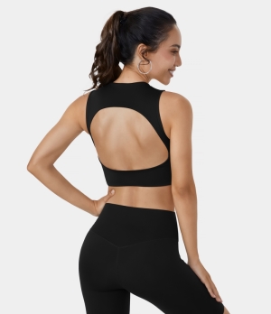 Halara Padded Cut out Backless Cropped Yoga Tank Women's Tops Black | DQERJMS-46