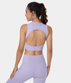 Halara Padded Cut out Backless Cropped Yoga Tank Women's Tops Light Purple | JOCMLIT-04