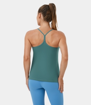 Halara Padded Y Back Workout Tank Women's Tops Teal | GPCYZSA-87
