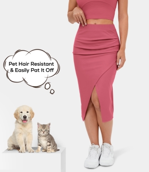 Halara Patitoff Flow Pet Hair Resistant Ruched Split Hem Bodycon Midi Casual Women's Skirts Desert Rose | 236097-IRZ