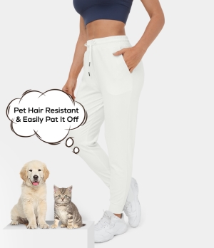 Halara Patitoff Flow Pet Hair Resistant High Waisted Drawstring Side Pocket 7/8 Women's Jogger Star White | 290653-XYH