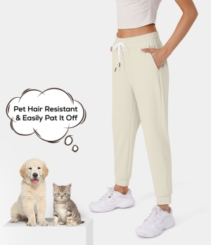 Halara Patitoff Flow Pet Hair Resistant High Waisted Drawstring Side Pocket 7/8 Women's Jogger Baby's Breath | 435789-MVE