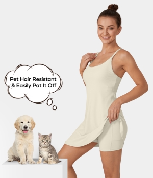 Halara Patitoff Flow Pet Hair Resistant 2-in-1 Flare Activity-Wannabe Women's Dress Baby's Breath | 465327-MBZ