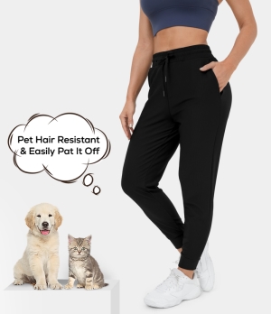 Halara Patitoff Flow Pet Hair Resistant High Waisted Drawstring Side Pocket 7/8 Women's Jogger Black | 517948-EJW