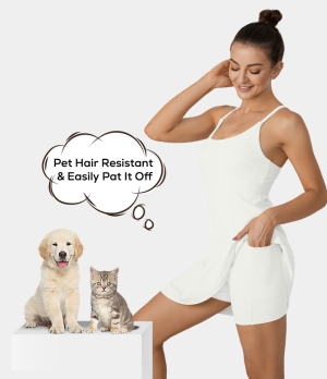 Halara Patitoff Flow Pet Hair Resistant 2-in-1 Flare Activity-Wannabe Women's Dress Star White | 573814-ITS