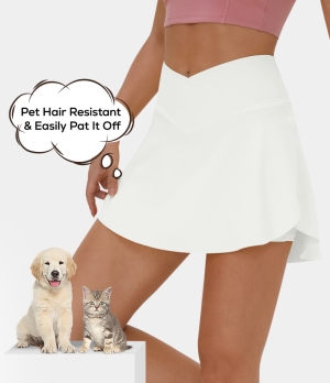 Halara Patitoff Flow Pet Hair Resistant Crossover Side Pocket 2-in-1 Activity-Lucid Women's Skirts Star White | 789134-MYC