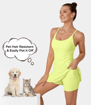 Halara Patitoff Flow Pet Hair Resistant 2-in-1 Flare Activity-Wannabe Women's Dress Lime Sherbet | 824396-JWV