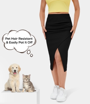 Halara Patitoff Flow Pet Hair Resistant Ruched Split Hem Bodycon Midi Casual Women's Skirts Black | 839215-IVX