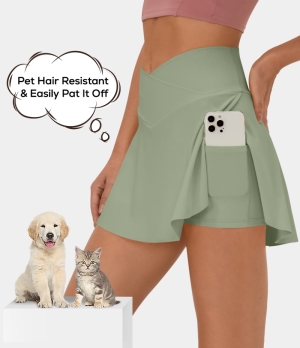 Halara Patitoff Flow Pet Hair Resistant Crossover Side Pocket 2-in-1 Activity-Lucid Women's Skirts Seagrass | 859463-PZC