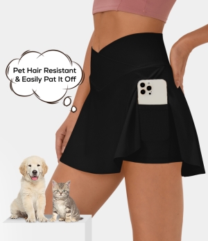 Halara Patitoff Flow Pet Hair Resistant Crossover Side Pocket 2-in-1 Activity-Lucid Women's Skirts Black | 893601-BZJ