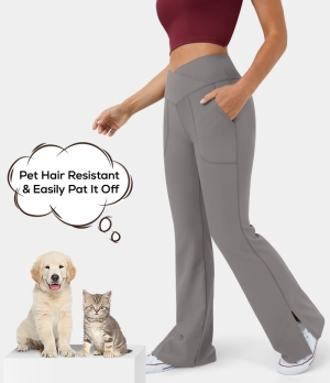 Halara Patitoff Flow Pet Hair Resistant Crossover Pocket Split Hem Yoga Flare-Smile Women's Leggings Gull | 907583-XDP