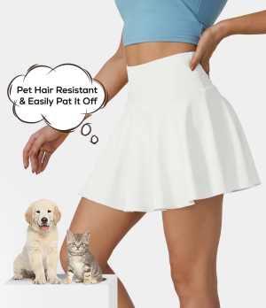 Halara Patitoff Flow Pet Hair Resistant High Waisted Pocket 2-in-1 Activity-Marvelous Women's Skirts Star White | 972036-TLM