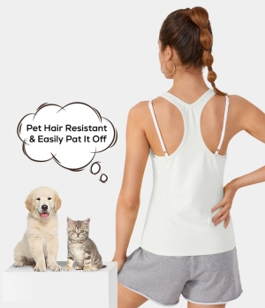 Halara Patitoff Flow Pet Hair Resistant U Neck Racerback Tank Women's Tops White | CWUOHBP-27