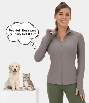 Halara Patitoff Flow Pet Hair Resistant Stand Collar Zipper Side Pocket Thumb Hole Casual Jacket Women's Tops Gull | DYESBGI-02