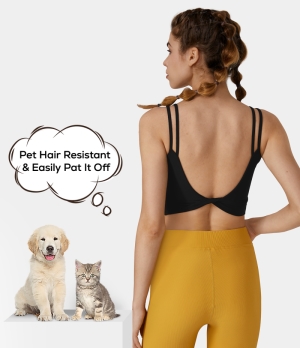 Halara Patitoff Flow Pet Hair Resistant Double Straps Backless Twisted Workout Cropped Tank Women's Tops Black | IHEGTAP-84