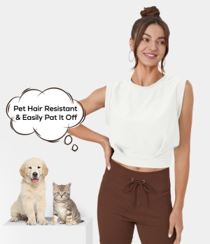 Halara Patitoff Flow Pet Hair Resistant Crew Neck Sleeveless Cropped Yoga Tank Women's Tops Star White | KHBSUNG-91