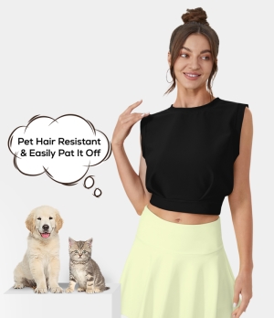 Halara Patitoff Flow Pet Hair Resistant Crew Neck Sleeveless Cropped Yoga Tank Women's Tops Black | RAQTEUL-47