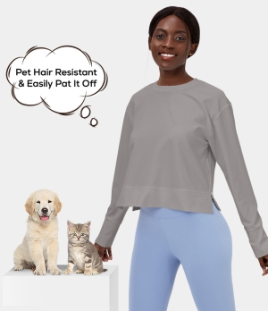 Halara Patitoff Flow Pet Hair Resistant Zipper Split Cropped Casual Sports Sweatshirt Women's Tops Gull | RHZGIYE-82