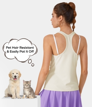 Halara Patitoff Flow Pet Hair Resistant U Neck Racerback Tank Women's Tops Baby's Breath | SLNMPDX-38