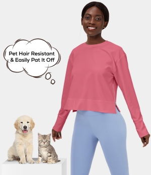 Halara Patitoff Flow Pet Hair Resistant Zipper Split Cropped Casual Sports Sweatshirt Women's Tops Desert Rose | TWUXJMQ-89