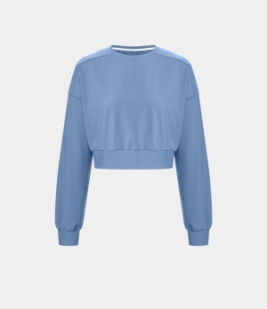 Halara Patitoff Flow Pet Hair Resistant Dropped Shoulder Cropped Casual Sports Sweatshirt Women's Tops Endless Sky | UMNPEIW-73