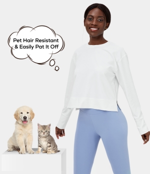 Halara Patitoff Flow Pet Hair Resistant Zipper Split Cropped Casual Sports Sweatshirt Women's Tops White | URZLEOK-78