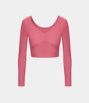 Halara Patitoff Flow Pet Hair Resistant Sweetheart Neck Corset Cropped Casual Sports Women's Tops Desert Rose | ZYJPTHE-83