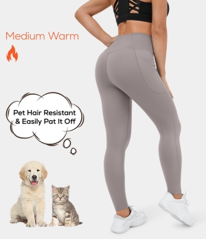 Halara Patitoff Pet Hair Resistant Fleece Lined Crossover Side Pocket Casual 7/8 Women's Leggings Gull Gray | 056297-IZC