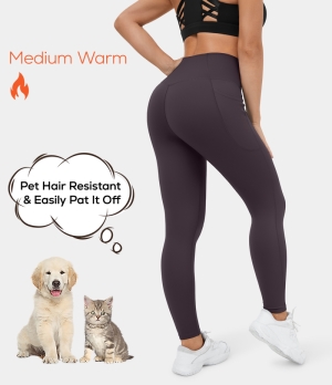 Halara Patitoff Pet Hair Resistant Fleece Lined Crossover Side Pocket Casual 7/8 Women's Leggings Grape Thistle | 452617-GWX