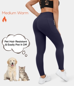 Halara Patitoff Pet Hair Resistant Fleece Lined Crossover Side Pocket Casual 7/8 Women's Leggings Peacoat | 509321-LIE