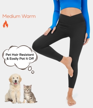 Halara Patitoff Pet Hair Resistant Fleece Lined Crossover Side Pocket Casual 7/8 Women's Leggings Black | 935840-NFG