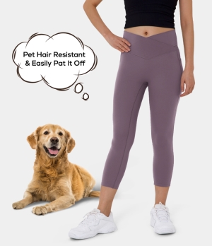 Halara Patitoff Pet Hair Resistant High Waisted Crossover Plain Capri Women's Leggings Very Grape | 261795-MBE