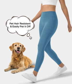 Halara Patitoff Pet Hair Resistant High Waisted Deep Side Pocket Women's Leggings Lichen Blue | 807149-MDG