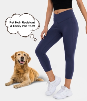 Halara Patitoff Pet Hair Resistant High Waisted Crossover Plain Capri Women's Leggings Patriot Blue | 910762-WUG